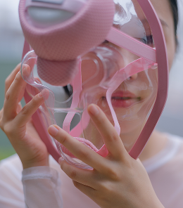 ミスト振動の顔マスクを手にする女性
